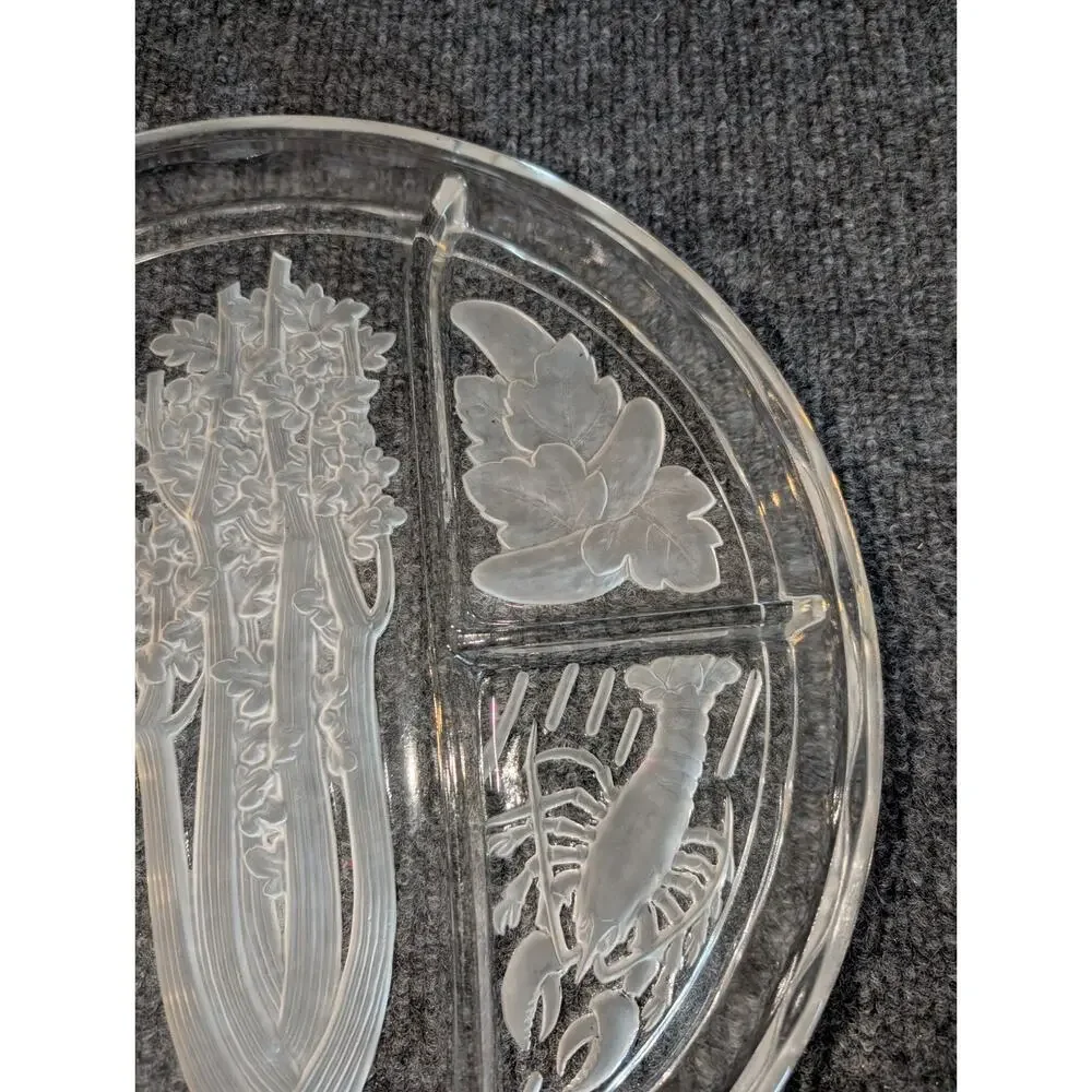 Vintage Indiana Glass Etched Frosted Intaglio Divided 10